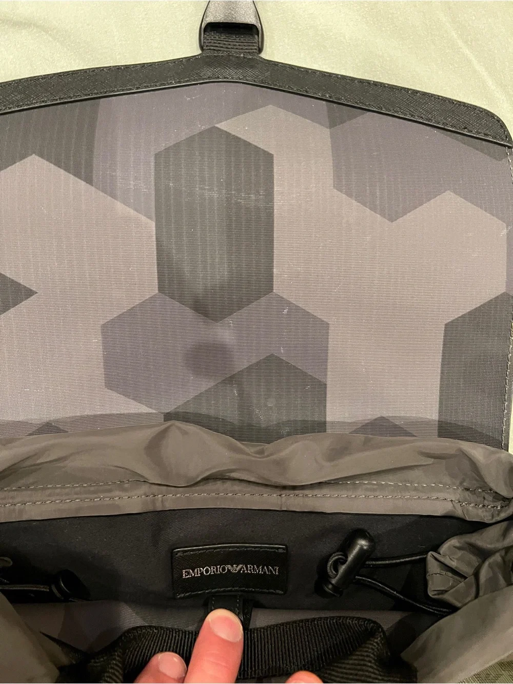 Emporio Armani Olive Logo-Print Backpack with Black Trim